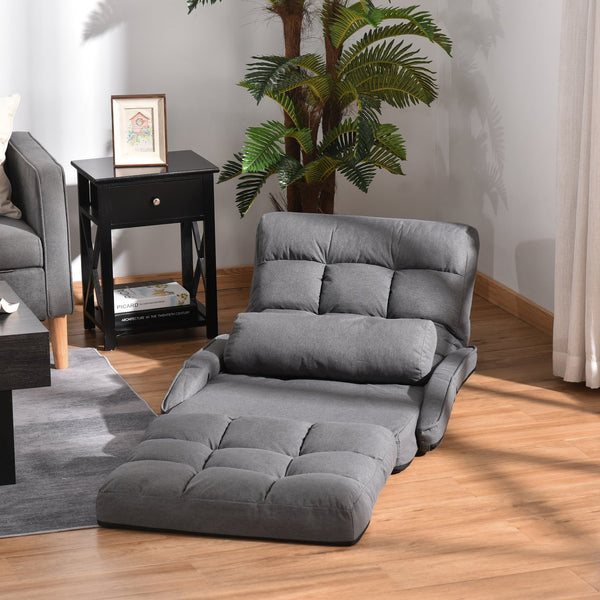 English Elm Homcom Convertible Floor Sofa Bed - Stylish Grey Armchair & Sleeper With Adjustable Positions & Pillow W2225P217477