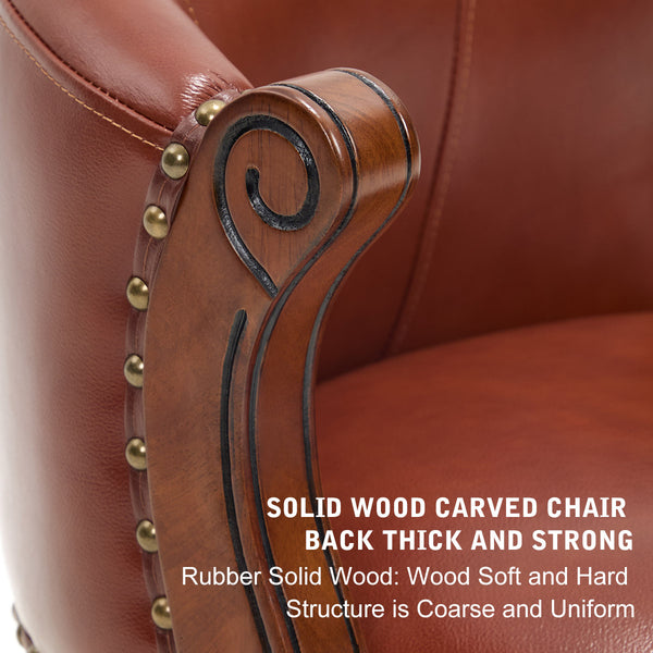 English Elm Adjustabel Cow-Top Leather Wooden Bar Stool with 360° Swivel, Adjustable 26" Seat Height, Brown Backrest W2195P331498