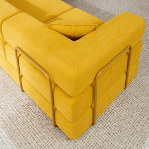 English Elm 108'' Modular Cloud Sectional Corduroy Couch with Fold Flat Backrest for Living Rooms Yellow W1117S00293