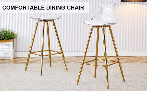 English Elm Modern White+Gold Upholstered Bar Chair with Metal Legs — Compact Water-Resistant PU Seating for Kitchen, Dining, Terrace (Easy Assembly) W1151P154368