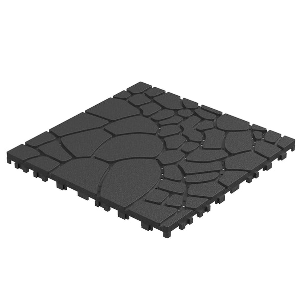 English Elm Stone Texture Interlocking Patio Tiles Polypropylene Anti-slip Outdoor Deck Flooring 44 Sq Ft Grey W3022P268428