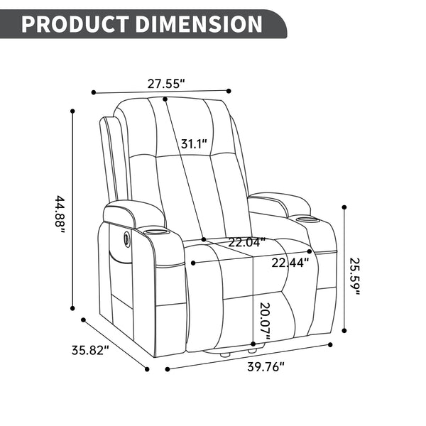 English Elm Beige Pu Leather Power Lift Recliner with Massage Lumbar Heat and Usb Charging Brown W1803S00083