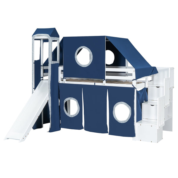 English Elm Twin Castle Loft Bed with Play Tower Pinewood Frame for Kids Bedroom Storybook LT000568AAC-1