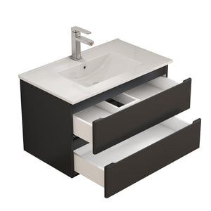 English Elm 32-Inch Wall-Mounted Bathroom Vanity & Ceramic Sink Combo - Soft-Close Drawers, Easy Install! W3151S00046