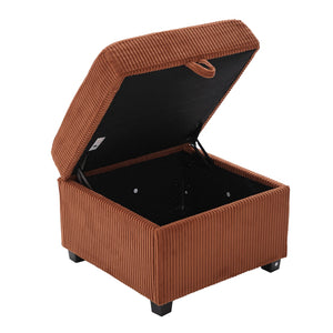 English Elm UNITED Corduroy L-Shaped Sectional Sofa with Storage Ottoman, USB Ports, Cup Holders & LED Lighting Orange W1568P332402