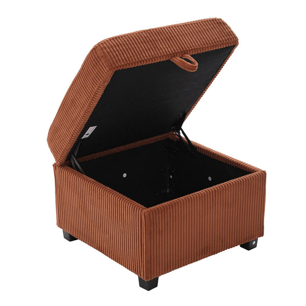 English Elm UNITED Corduroy L-Shaped Sectional Sofa with Storage Ottoman, USB Ports, Cup Holders & LED Lighting Orange W1568P332402