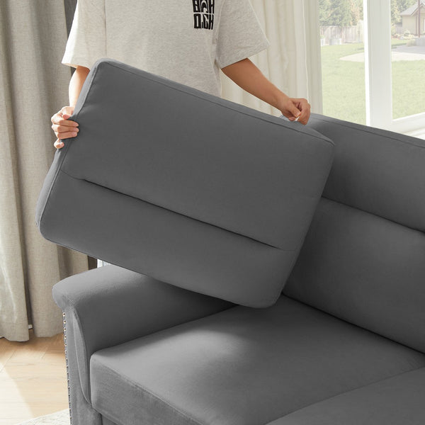 English Elm 82" Chesterfield Snowfleece Upholstered 3-seat Sofa Nailhead Trim Plush Living Room Gray W1359P386032