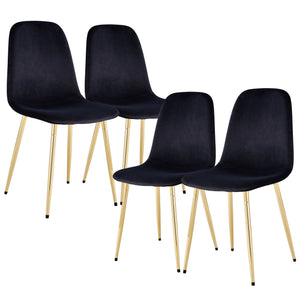 English Elm A set of 6 dining chairs Black velvet with gold legs, modern medieval spoon‑shaped cushioned side seats, easy assemble W1512P406621