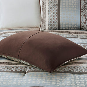 English Elm 7 Piece Comforter Set - Luxurious Blue Cal King Ensemble With Geometric & Damask Prints, Easy Care B03597163