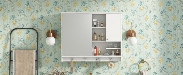 English Elm 36 Inch Wall Mounted Medicine Cabinet with HD Mirror, Adjustable Shelves, Towel Hooks, Modern Style White N710P254924K