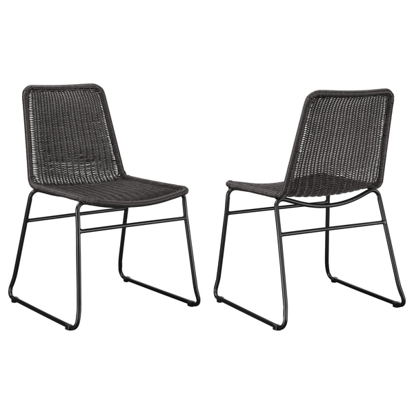 English Elm Dacy Brown Faux Rattan Metal Dining Side Chair Set of 2 — Textured Warm Finish, Sleek Metal Sled Base B062P344939