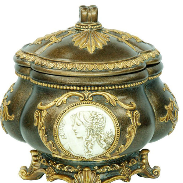 English Elm 9" Tall Hand-Painted Antique Bronze Decorative Jewelry Box With Gold Accents For Elegant Storage B072116356