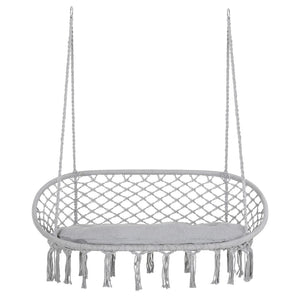 English Elm Outsunny 2-Person Macrame Hammock Chair With Soft Cushion - Stylish Indoor/Outdoor Swing, Gray W2225P174060-GIGA