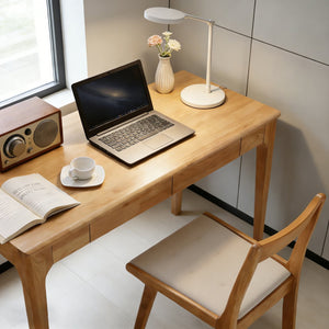 English Elm Solid Wood Mid-century Writing Desk with Two Drawers for Home Office or Bedroom W3204P445617