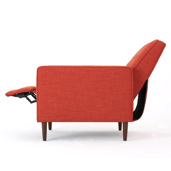 English Elm Christopher Knight Home® - Fabric Recliner Chair Mid-Century Modern Pushback Single Sofa with Tufted Cushion, Birch Legs, Cozy Comfort Orange 60741.00MORG