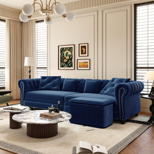 English Elm Chesterfield 3-In-1 Convertible Sofa Bed - Plush Velvet Sleeper With Ottoman & Tufted Design, Blue W1885S00175