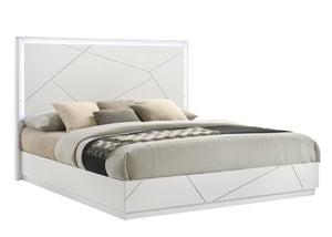 English Elm Manhattan Queen Bed – Modern Geometric Design With Led Ambiance & High-Gloss Finish For Stylish Bedrooms B009S01558
