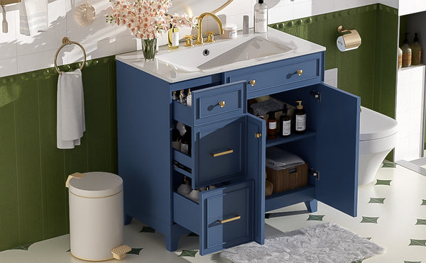 English Elm 36" Modern Bathroom Vanity with Ceramic Sink, Soft-Close Doors, Double-Layer Drawer & Storage Elegance Blue N729P289163C