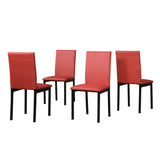 English Elm Citico 5-Piece Metal Dinette Set With Laminated Off-White Faux Marble Top, 4 Red Chairs