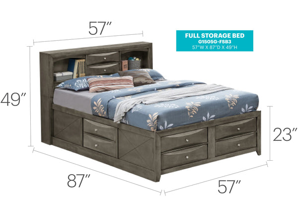 English Elm Sleek Gray Full Storage Bed with Built-In Drawers, Modern Particle Board Design, Durable Support B078S00185
