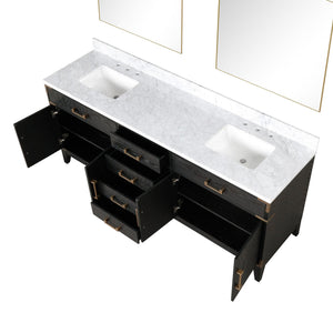 English Elm Black Oak Double Bath Vanity With Carrara Marble Top, Soft-Close Storage & 36" Mirrors Included B2731S02155