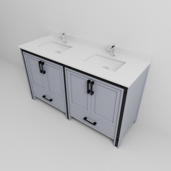 English Elm Dark Grey Double Bath Vanity With Cultured Marble Top & Chrome Faucet - Stylish Storage Solution! P1 B2731P260624-GIGA