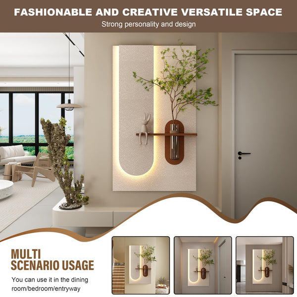 English Elm Adjustable 3-Color Led Sandstone Wall Decor With Greenery & Rabbit Statue - Modern 3D Art Accent W2700P313029