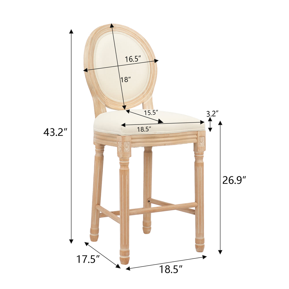 English Elm Hengming French Country Barstools Set Of 2 With Beige Upholstered Seating For Rustic Elegance W212P185979