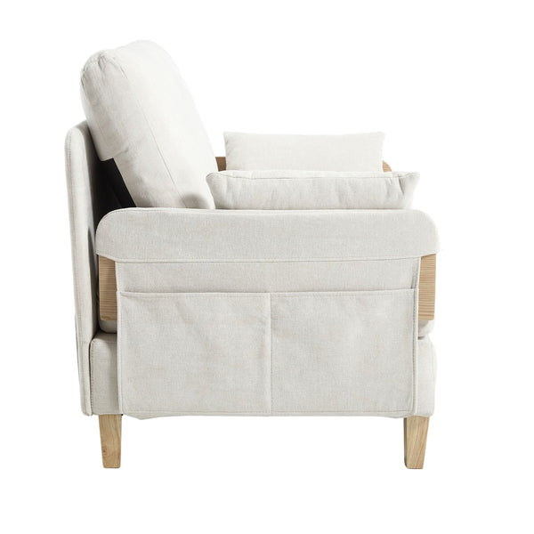 English Elm Foldable mid-century sleeper sofa bed recliner 3-in-1 convertible for small spaces with pillows and storage Beige W395P290556