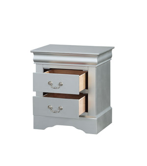 English Elm Louis Louis Philippe nightstand with two smooth-glide drawers, brushed nickel handles, durable dovetail build enhancing bedroom organization Silver grey 27 L x 18 W x 23 H B2726P252742