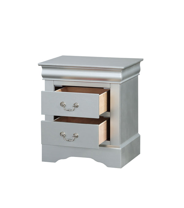 English Elm Louis Louis Philippe nightstand with two smooth-glide drawers, brushed nickel handles, durable dovetail build enhancing bedroom organization Silver grey 27 L x 18 W x 23 H B2726P252742