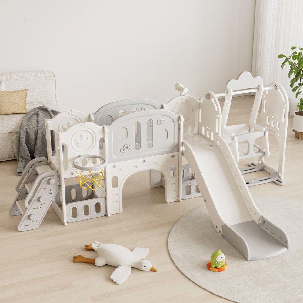 English Elm Toddler Playset 11 in 1 Hdpe Indoor Outdoor Swing Slide Basketball Climbing Set W509P227266