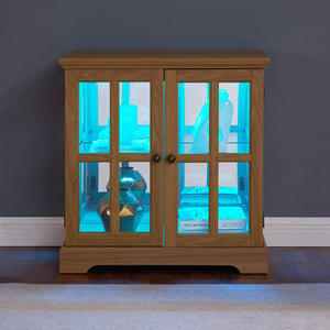 English Elm Led Curio Display Cabinet - Antique Oak Showcase With Adjustable Shelves, Remote & Lattice Doors For Home W2275P231692