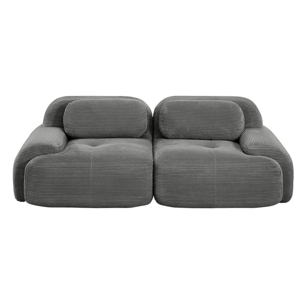 English Elm 82'' Curved Modular Sofa Corduroy Upholstered Two Seat Living Room Lounge Grey W714P323646