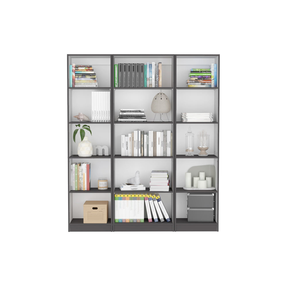 English Elm Bartow 3-Piece Bookcase Set – Modern Matt Gray & White Shelving For Stylish Home Organization B070S00292