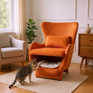 English Elm Furniture Plush 2-in-1 Pet-Friendly Mid Century Modern Accent Chair with Velvet Upholstery, Removable Base and Ergonomic Support for Living Room Orange N843P331163S