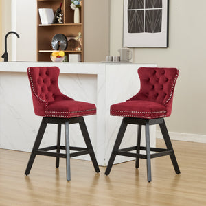 English Elm Swivel Velvet Barstools with Supportive Curved Back, Thick Foam & Spring Seat, 360° Rotation, Sturdy Wooden Frame WINE RED W1143P369088
