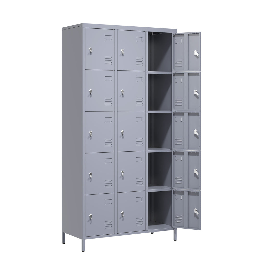English Elm 15 Door 72"H Metal Lockers - Secure 15-Compartment Steel Storage Cabinet for Gym Office School Home T2398P282183
