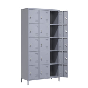 English Elm 15 Door 72"H Metal Lockers - Secure 15-Compartment Steel Storage Cabinet for Gym Office School Home T2398P282183