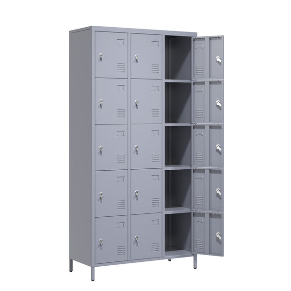 English Elm 15 Door 72"H Metal Lockers - Secure 15-Compartment Steel Storage Cabinet for Gym Office School Home T2398P282183