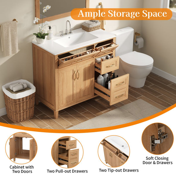 English Elm [video] 36 Inch Freestanding Bathroom Vanity with Ceramic Sink and Soft Close Storage N759P395344N