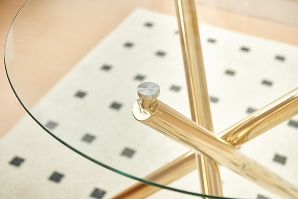 English Elm 1+4,5Pieces Elegant Mid-Century Dining Set For 4-6 With Glass Top & Gold Metal Legs – Stylish Comfort! W234S00093