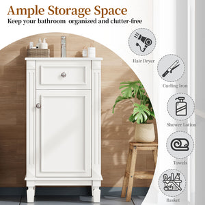 English Elm 18-inch French Country Freestanding Bathroom Vanity Rubberwood Cabinet with Ceramic Sink White N710P371187K