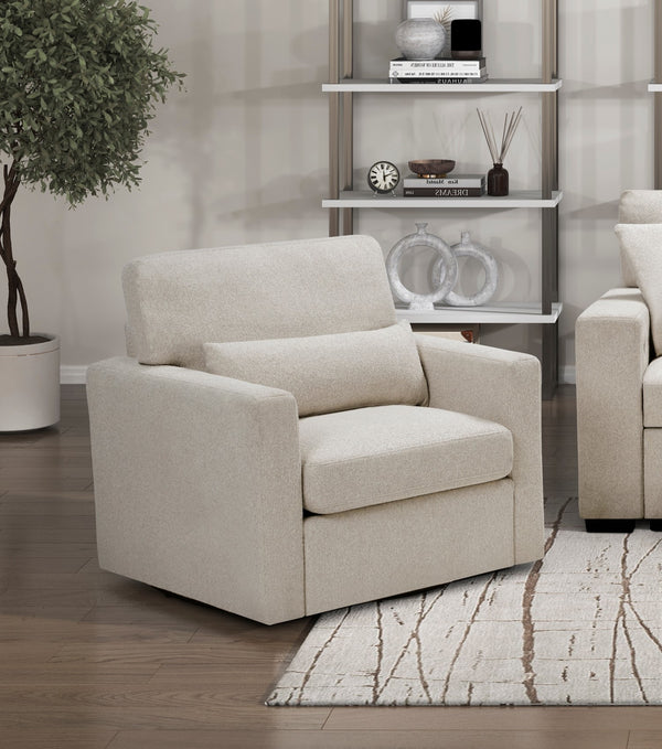 English Elm 1pc Plush Swivel Chair Beige Boucle Upholstery with Lumbar Pillow, Ergonomic 360° Rotation, Modern Comfort B011P304429