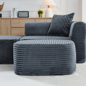 English Elm 114" Cloud Sectional Couch with L-Shape Chaise Modular Corduroy Sofa with Movable Ottoman, No Assembly Required, Plush Comfort for Living Spaces Grey W1117P371652