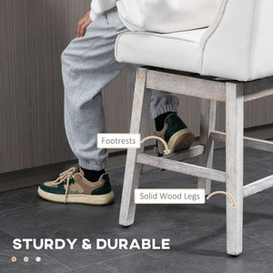 English Elm HOMCOM Vintage Button-Tufted Counter Stools Set of 2 with 180° Swivel, Solid Wood Footrests Beige W2225P229681