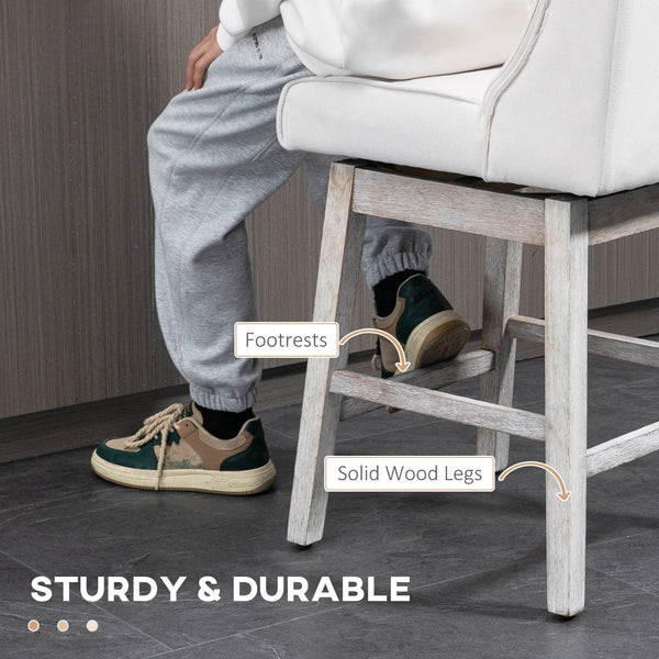 English Elm HOMCOM Vintage Button-Tufted Counter Stools Set of 2 with 180° Swivel, Solid Wood Footrests Beige W2225P229681