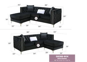 English Elm Paige Velvet Sofa Chaise with Faux Jewel Tufting, Chromed Steel Legs, KD Design for Easy Delivery Black 70 L x 26.8 W x 18.1 H B078S00093