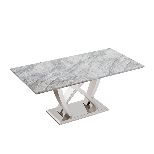 English Elm Marble Dining Table For 6 - Modern Grey Faux Marble Top With Chrome Base, Stylish & Versatile Design W3456S00023