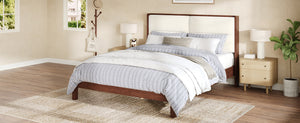 English Elm Solid Wood Queen Platform Bed Velvet Tufted Headboard Architectural Slat Design Espresso N7090000742P